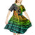 Hawaii Kid Short Sleeve Dress Polynesian Fish Hook and Hibiscus Flowers with Gradient Pattern - Wonder Print Shop
