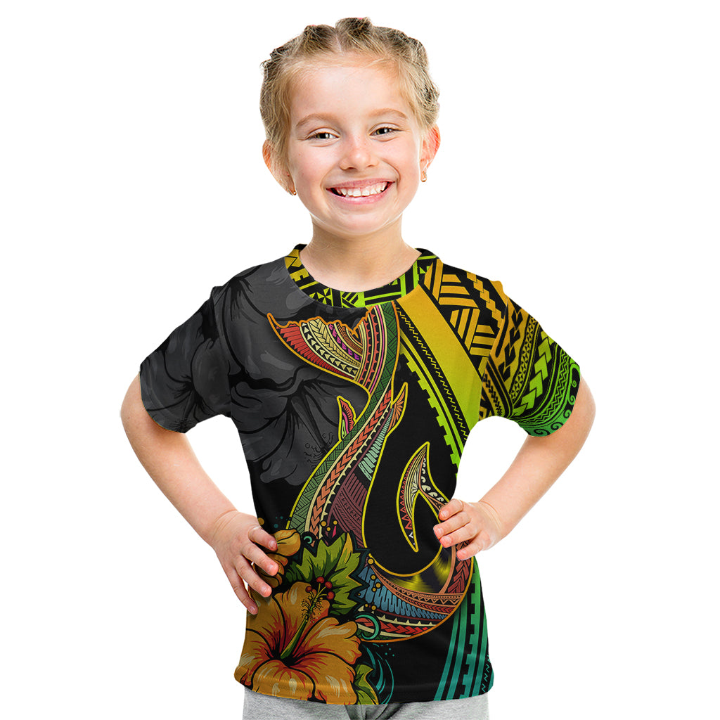 Hawaii Kid T Shirt Polynesian Fish Hook and Hibiscus Flowers with Gradient Pattern - Wonder Print Shop