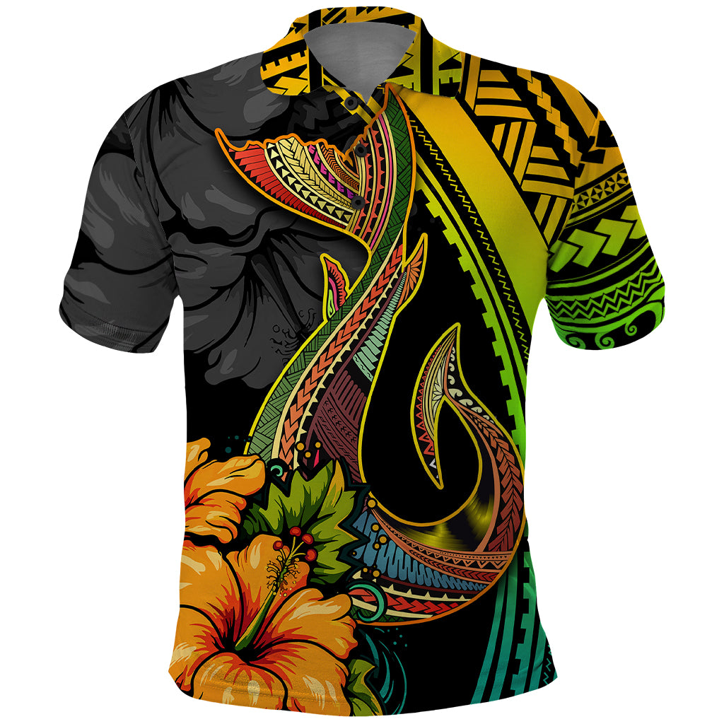 Hawaii Polo Shirt Polynesian Fish Hook and Hibiscus Flowers with Gradient Pattern - Wonder Print Shop
