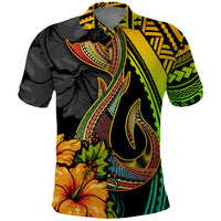 Hawaii Polo Shirt Polynesian Fish Hook and Hibiscus Flowers with Gradient Pattern - Wonder Print Shop