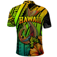 Hawaii Polo Shirt Polynesian Fish Hook and Hibiscus Flowers with Gradient Pattern - Wonder Print Shop