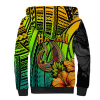 Hawaii Sherpa Hoodie Polynesian Fish Hook and Hibiscus Flowers with Gradient Pattern - Wonder Print Shop