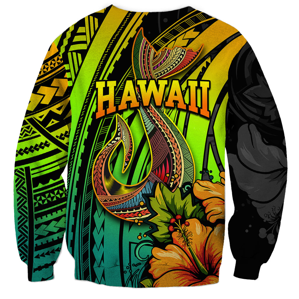 Hawaii Sweatshirt Polynesian Fish Hook and Hibiscus Flowers with Gradient Pattern - Wonder Print Shop