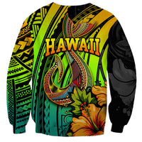 Hawaii Sweatshirt Polynesian Fish Hook and Hibiscus Flowers with Gradient Pattern - Wonder Print Shop