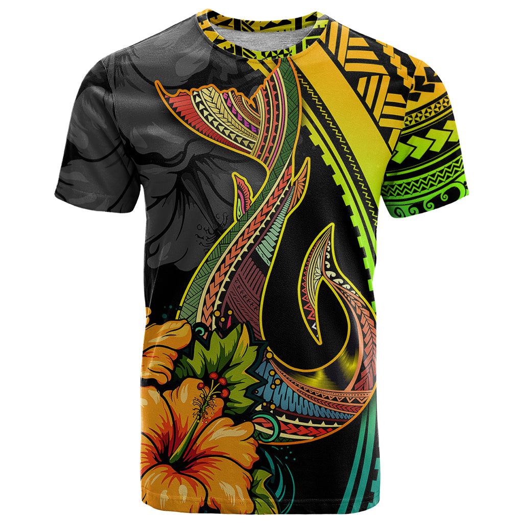 Hawaii T Shirt Polynesian Fish Hook and Hibiscus Flowers with Gradient Pattern - Wonder Print Shop