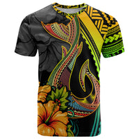 Hawaii T Shirt Polynesian Fish Hook and Hibiscus Flowers with Gradient Pattern - Wonder Print Shop