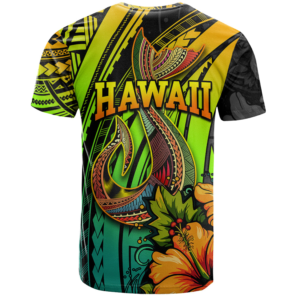 Hawaii T Shirt Polynesian Fish Hook and Hibiscus Flowers with Gradient Pattern - Wonder Print Shop