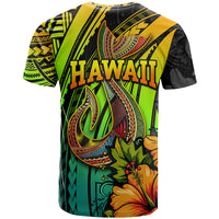 Hawaii T Shirt Polynesian Fish Hook and Hibiscus Flowers with Gradient Pattern - Wonder Print Shop