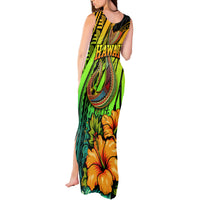 Hawaii Tank Maxi Dress Polynesian Fish Hook and Hibiscus Flowers with Gradient Pattern - Wonder Print Shop