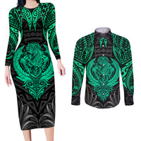 Polynesian Couples Matching Long Sleeve Bodycon Dress and Long Sleeve Button Shirts Abstract Tiki - Wonder Print Shop