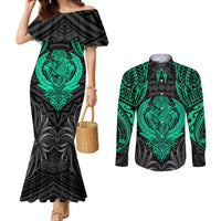 polynesian-couples-matching-mermaid-dress-and-long-sleeve-button-shirts-abstract-tiki