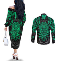 polynesian-couples-matching-off-the-shoulder-long-sleeve-dress-and-long-sleeve-button-shirts-abstract-tiki