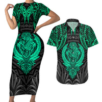 Polynesian Couples Matching Short Sleeve Bodycon Dress and Hawaiian Shirt Abstract Tiki - Wonder Print Shop