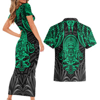 Polynesian Couples Matching Short Sleeve Bodycon Dress and Hawaiian Shirt Abstract Tiki - Wonder Print Shop