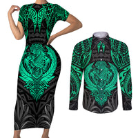 Polynesian Couples Matching Short Sleeve Bodycon Dress and Long Sleeve Button Shirts Abstract Tiki - Wonder Print Shop