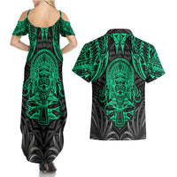 Polynesian Couples Matching Summer Maxi Dress and Hawaiian Shirt Abstract Tiki - Wonder Print Shop