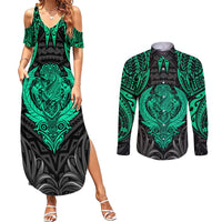Polynesian Couples Matching Summer Maxi Dress and Long Sleeve Button Shirts Abstract Tiki - Wonder Print Shop