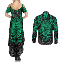 Polynesian Couples Matching Summer Maxi Dress and Long Sleeve Button Shirts Abstract Tiki - Wonder Print Shop
