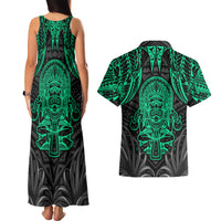 Polynesian Couples Matching Tank Maxi Dress and Hawaiian Shirt Abstract Tiki - Wonder Print Shop