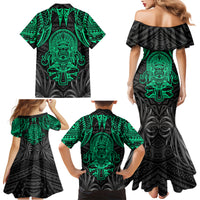 Polynesian Family Matching Mermaid Dress and Hawaiian Shirt Abstract Tiki - Wonder Print Shop