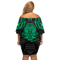 Polynesian Family Matching Off Shoulder Short Dress and Hawaiian Shirt Abstract Tiki - Wonder Print Shop