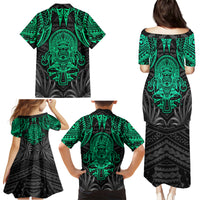 Polynesian Family Matching Puletasi Dress and Hawaiian Shirt Abstract Tiki - Wonder Print Shop