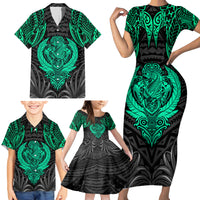 Polynesian Family Matching Short Sleeve Bodycon Dress and Hawaiian Shirt Abstract Tiki - Wonder Print Shop
