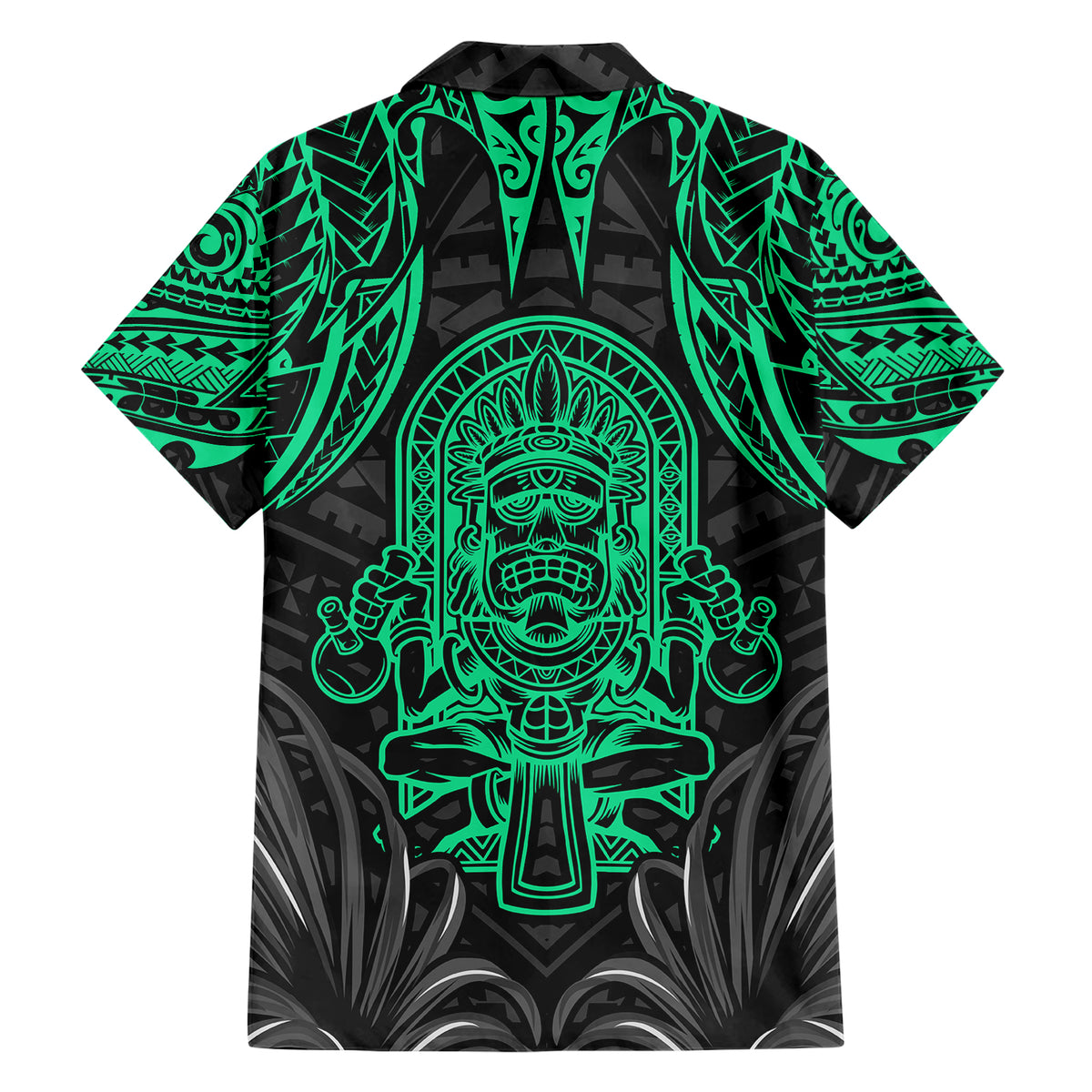 Polynesian Family Matching Short Sleeve Bodycon Dress and Hawaiian Shirt Abstract Tiki - Wonder Print Shop