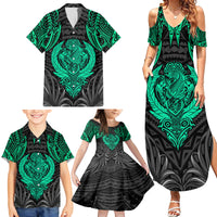 Polynesian Family Matching Summer Maxi Dress and Hawaiian Shirt Abstract Tiki - Wonder Print Shop