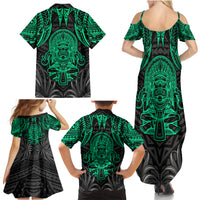 Polynesian Family Matching Summer Maxi Dress and Hawaiian Shirt Abstract Tiki - Wonder Print Shop