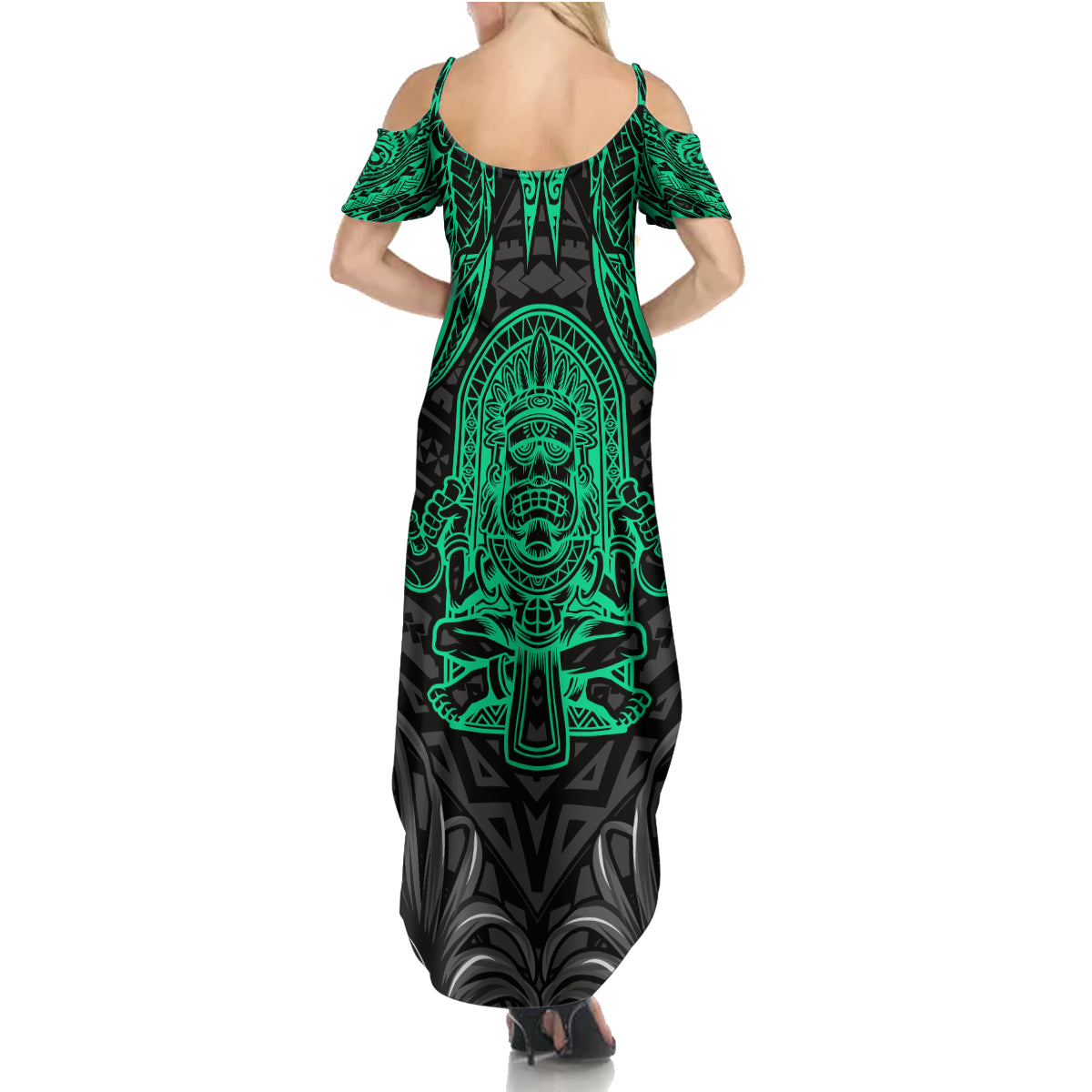 Polynesian Family Matching Summer Maxi Dress and Hawaiian Shirt Abstract Tiki - Wonder Print Shop