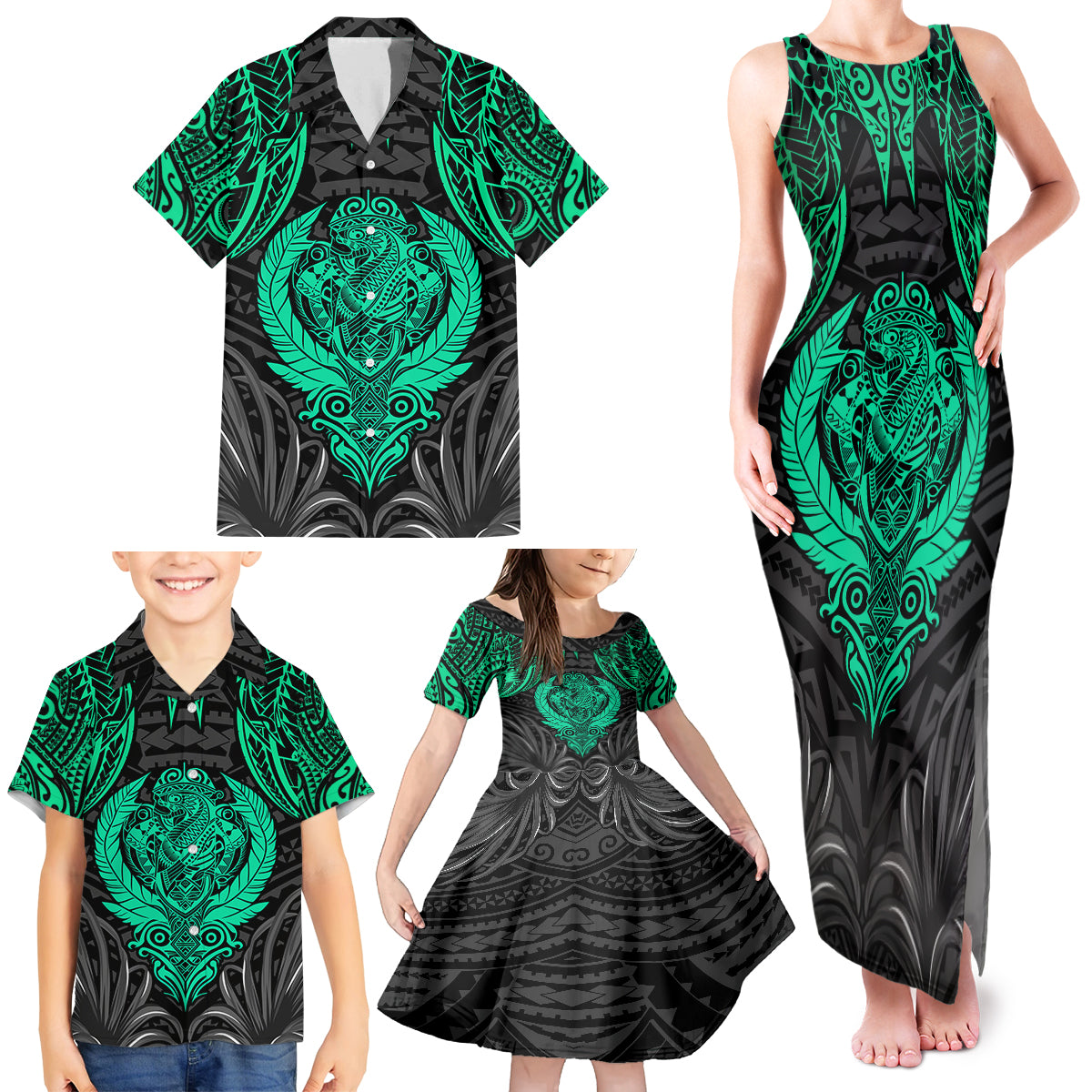 Polynesian Family Matching Tank Maxi Dress and Hawaiian Shirt Abstract Tiki - Wonder Print Shop