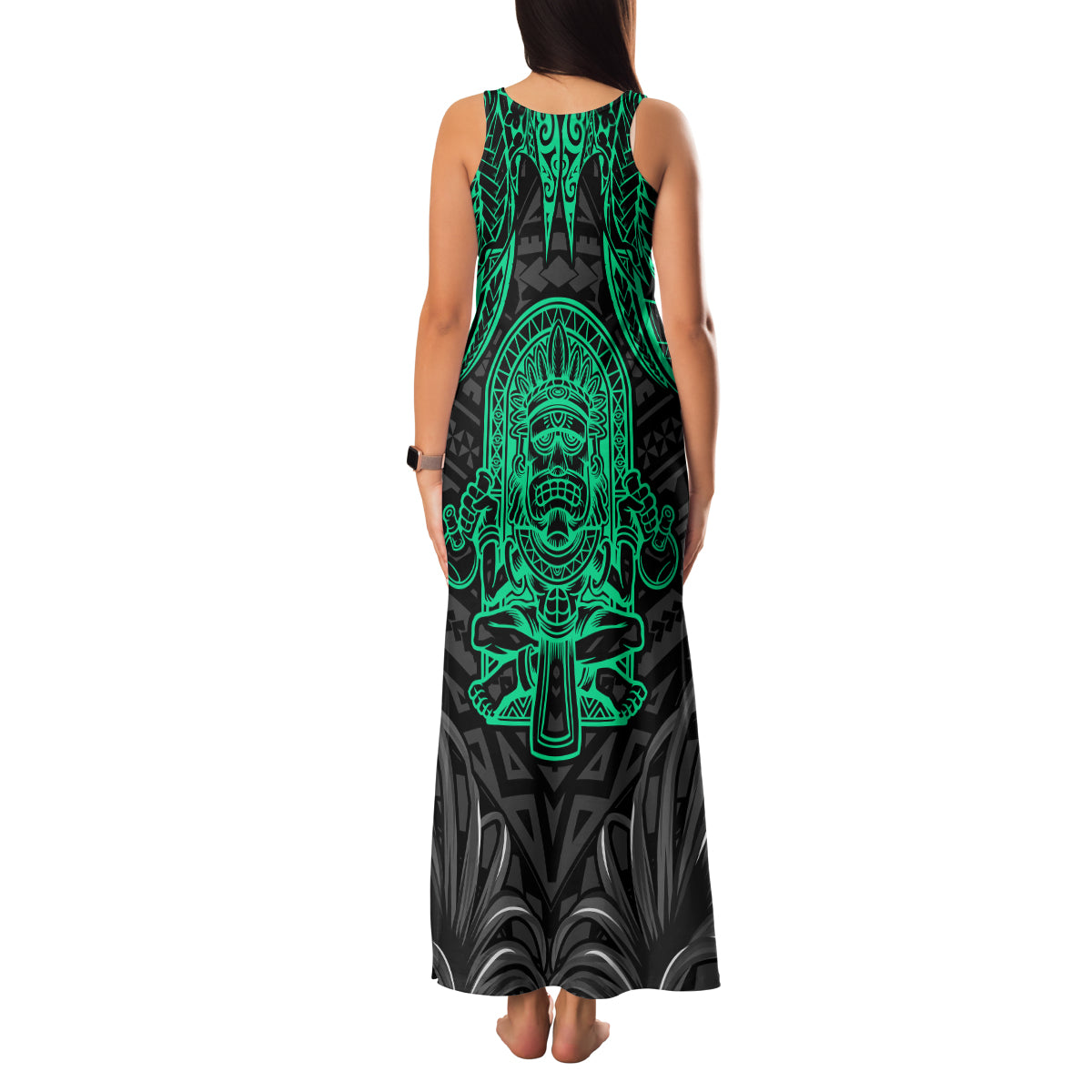 Polynesian Family Matching Tank Maxi Dress and Hawaiian Shirt Abstract Tiki - Wonder Print Shop