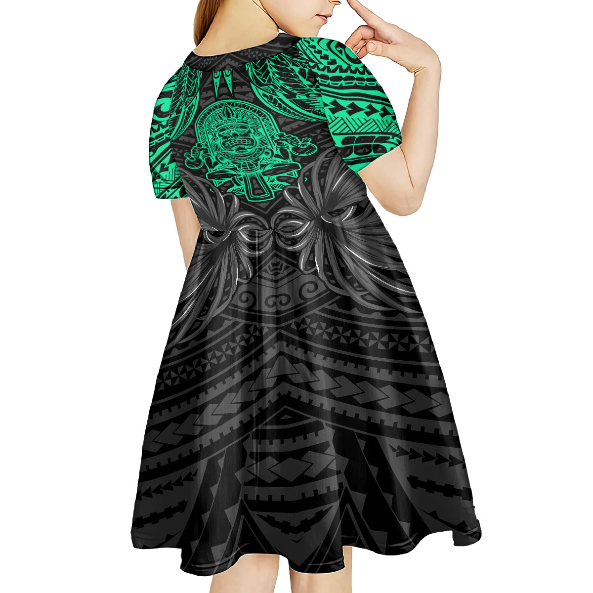 Polynesian Kid Short Sleeve Dress Abstract Tiki - Wonder Print Shop