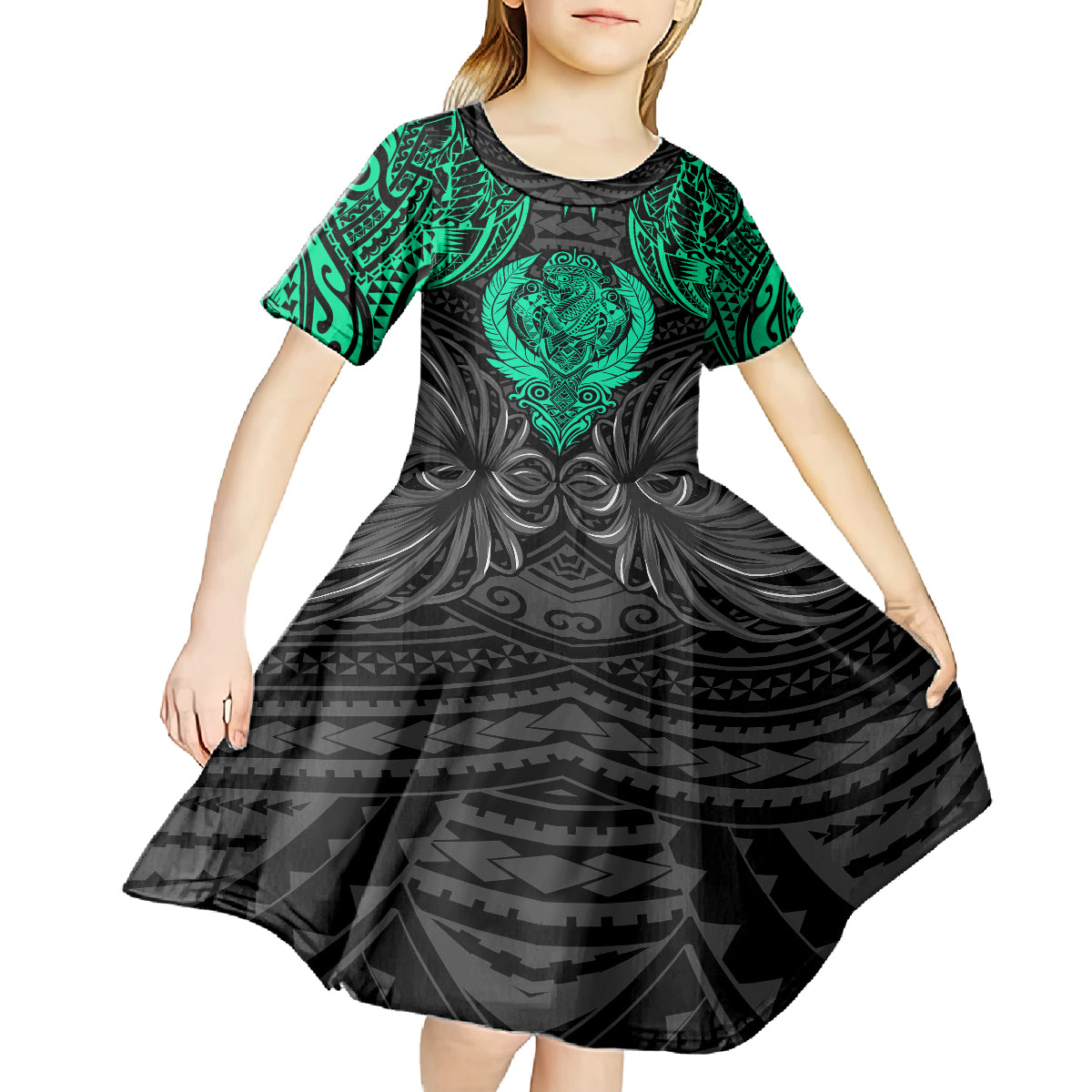 Polynesian Kid Short Sleeve Dress Abstract Tiki - Wonder Print Shop