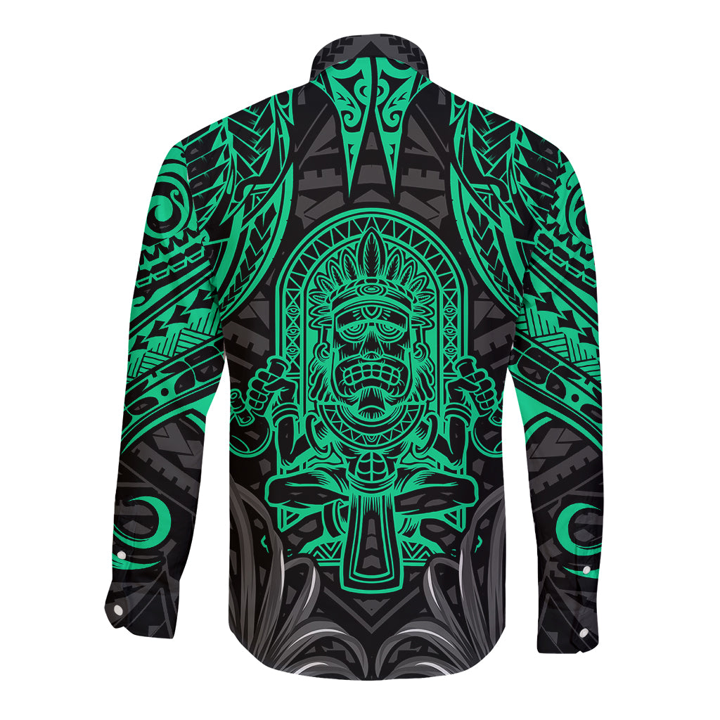 Polynesian Long Sleeve Button Shirt Abstract Tiki - Wonder Print Shop