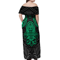 Polynesian Off Shoulder Maxi Dress Abstract Tiki - Wonder Print Shop