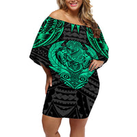 Polynesian Off Shoulder Short Dress Abstract Tiki - Wonder Print Shop