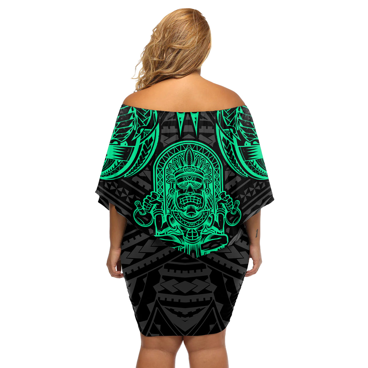Polynesian Off Shoulder Short Dress Abstract Tiki - Wonder Print Shop