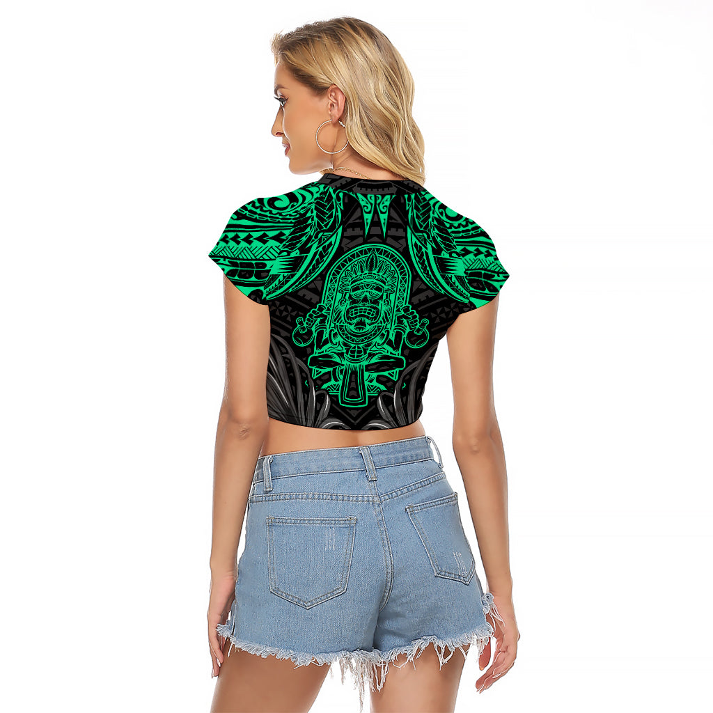 Polynesian Raglan Cropped T Shirt Abstract Tiki - Wonder Print Shop