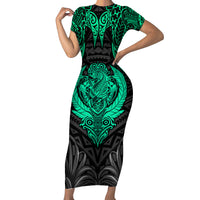 Polynesian Short Sleeve Bodycon Dress Abstract Tiki - Wonder Print Shop