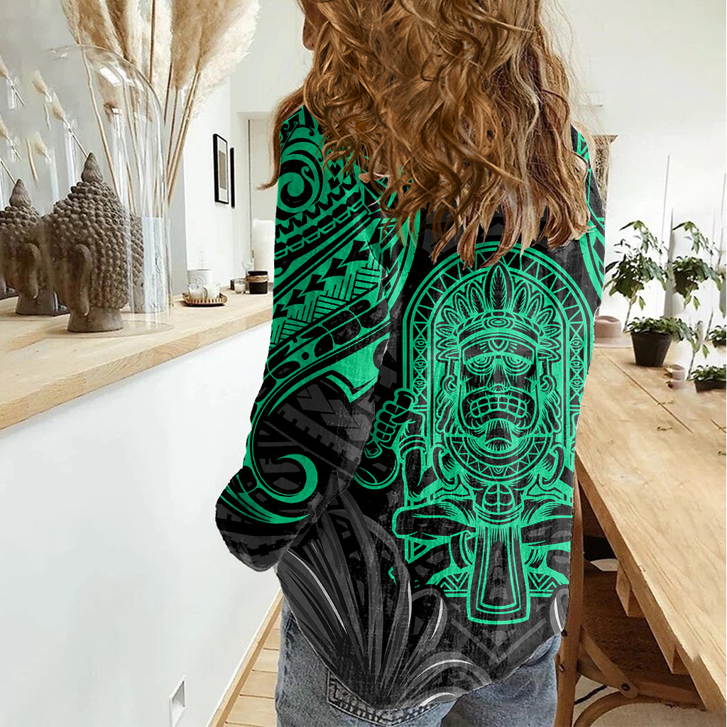 Polynesian Women Casual Shirt Abstract Tiki - Wonder Print Shop