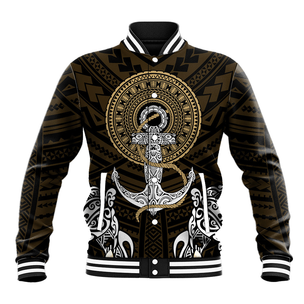 Polynesian Swordfish Baseball Jacket with Anchor Pattern and Tribal Turtle - Wonder Print Shop