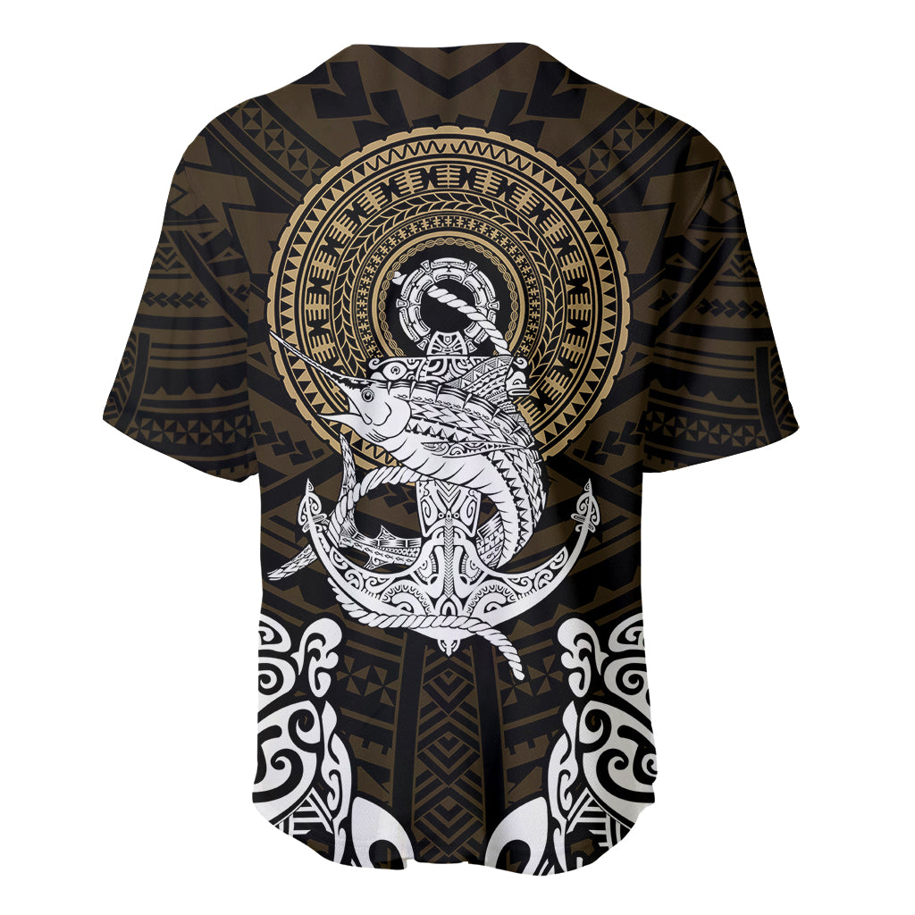 Polynesian Swordfish Baseball Jersey with Anchor Pattern and Tribal Turtle - Wonder Print Shop