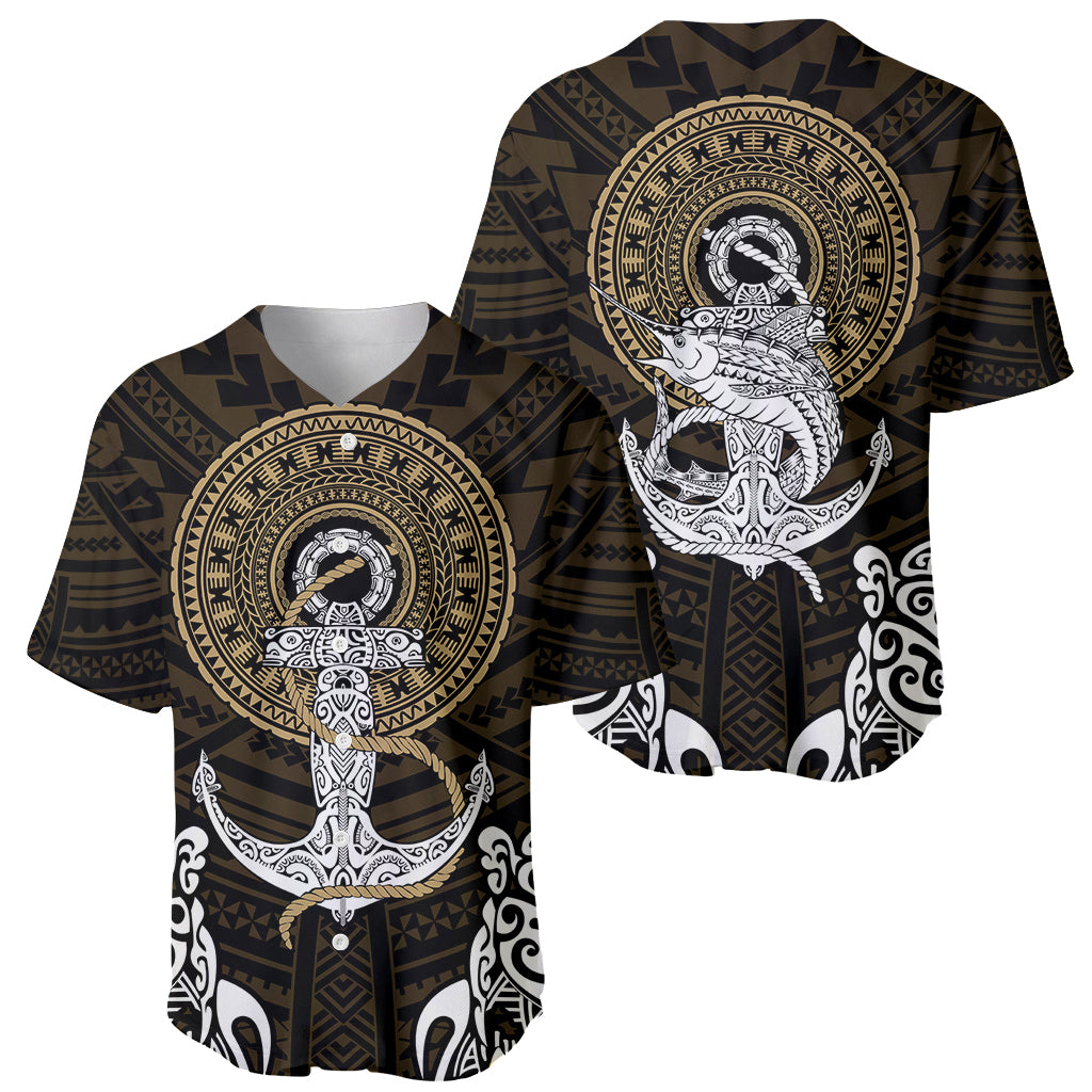Polynesian Swordfish Baseball Jersey with Anchor Pattern and Tribal Turtle - Wonder Print Shop