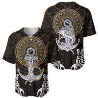 Polynesian Swordfish Baseball Jersey with Anchor Pattern and Tribal Turtle - Wonder Print Shop