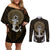 Polynesian Swordfish Couples Matching Off Shoulder Short Dress and Long Sleeve Button Shirts with Anchor Pattern and Tribal Turtle - Wonder Print Shop