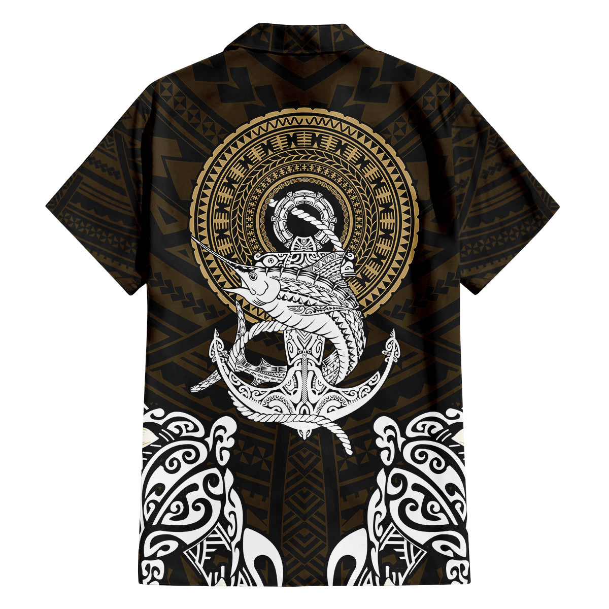 Polynesian Swordfish Family Matching Long Sleeve Bodycon Dress and Hawaiian Shirt with Anchor Pattern and Tribal Turtle - Wonder Print Shop