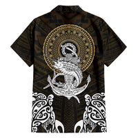 Polynesian Swordfish Family Matching Long Sleeve Bodycon Dress and Hawaiian Shirt with Anchor Pattern and Tribal Turtle - Wonder Print Shop