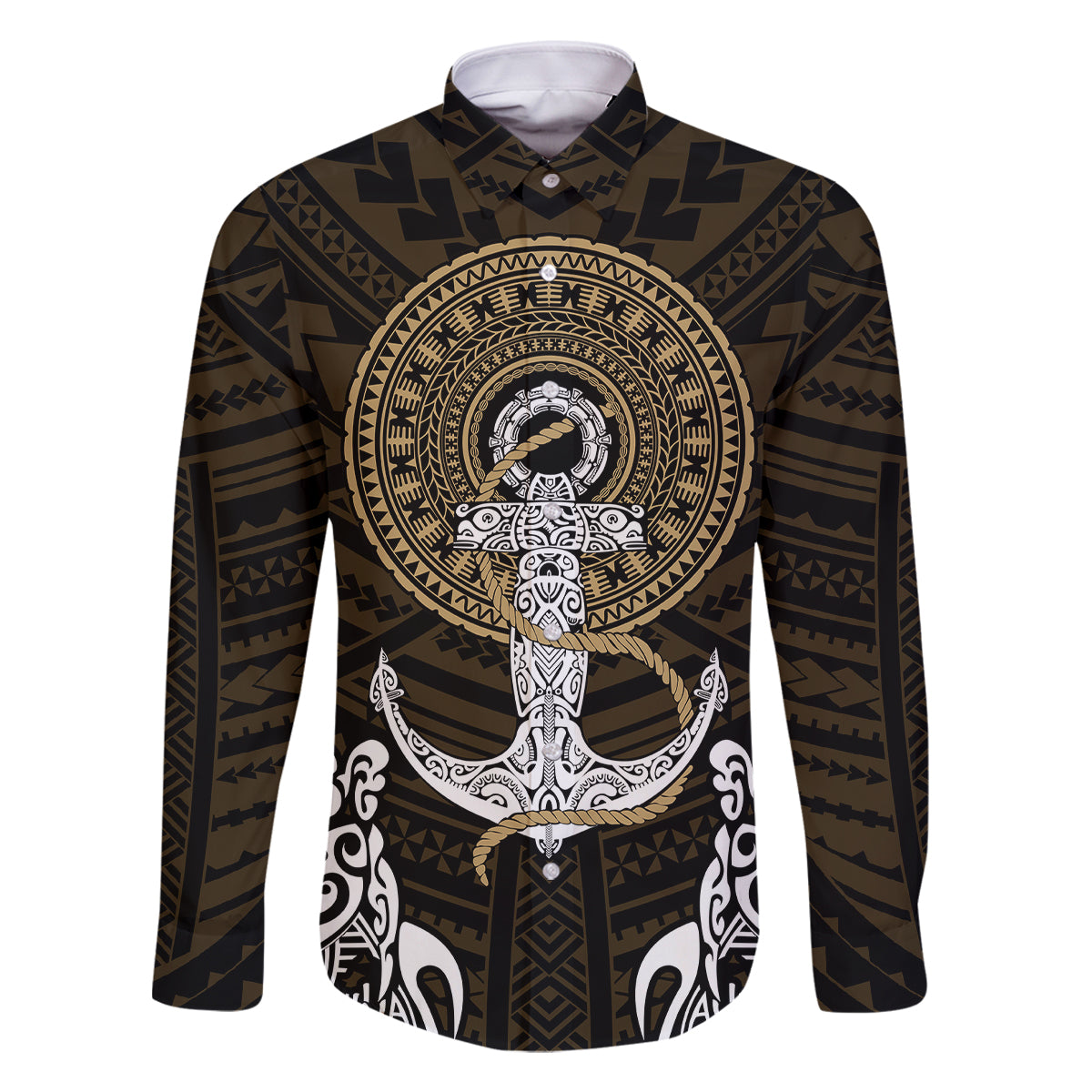 Polynesian Swordfish Family Matching Long Sleeve Bodycon Dress and Hawaiian Shirt with Anchor Pattern and Tribal Turtle - Wonder Print Shop